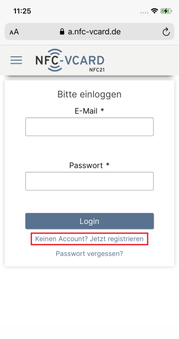 1. Create an account at nfc-vcard.de